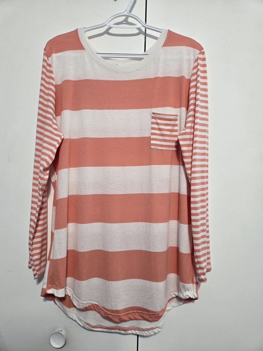 Poof 3X Coral White Striped Pocket Tunic Top Long Sleeve Plus Size